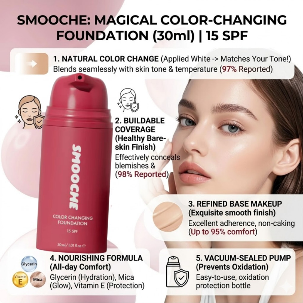 Concealer Full Coverage - كريم أساس SMOOCHE متغير اللون، مكياج