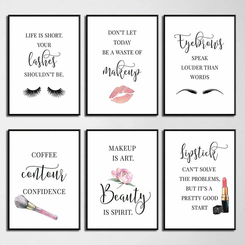 Makeup Is Beauty Quotes - ملصق فني بتصميمات مكياج: رموش، حواجب،