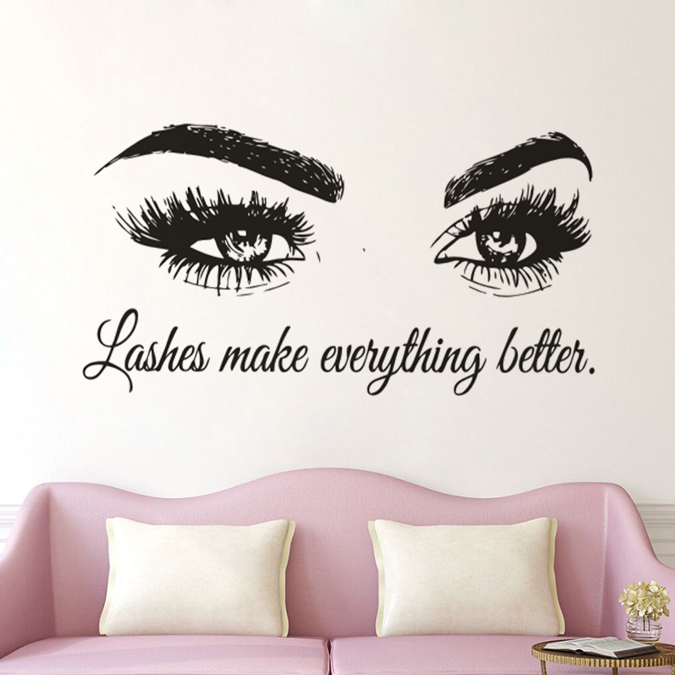 ملصق حائط من الفينيل مع رموش ل - مراجعة Makeup Is Beauty Quotes وسعره