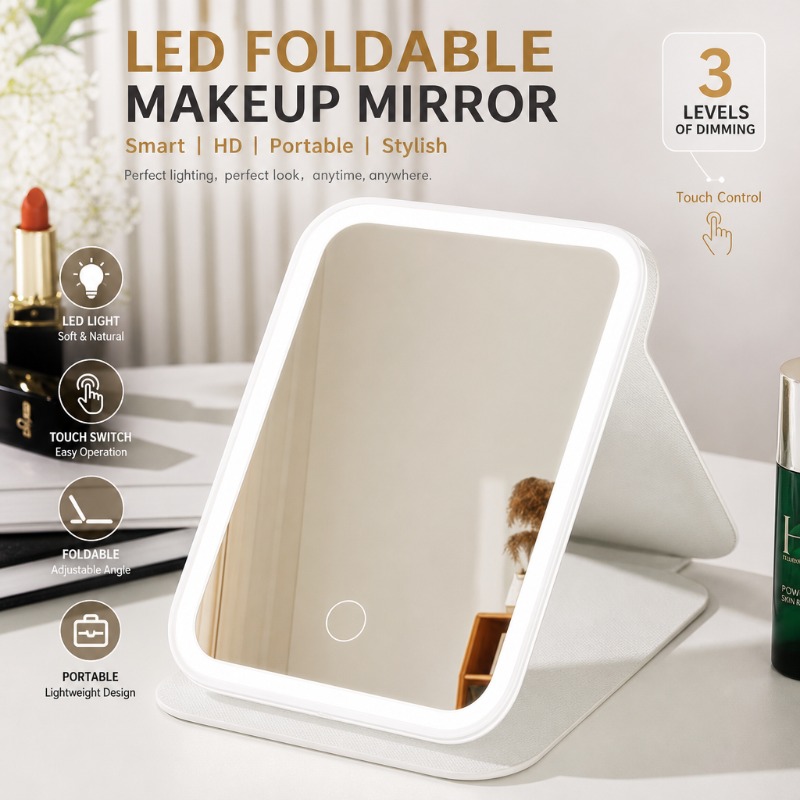 مرآة مكياج LED قابلة للطي بثلا - مراجعة Beauty Makeup Hd وسعره